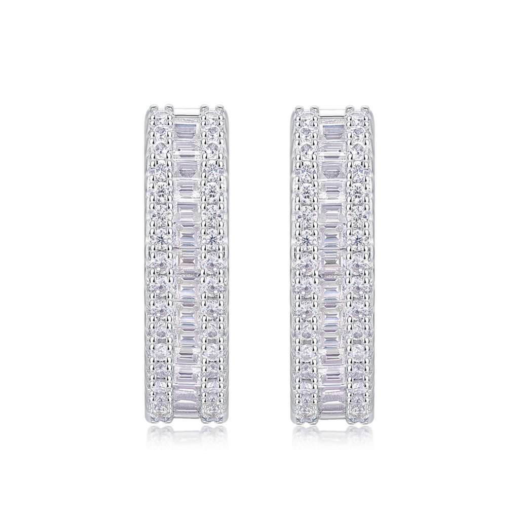 Prism Moissanite Baguette Huggie Hoop Earrings in Sterling Silver