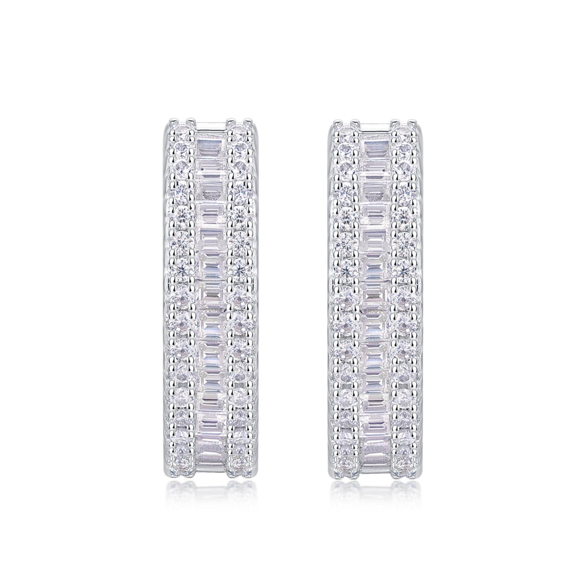 Prism Moissanite Baguette Huggie Hoop Earrings in Sterling Silver