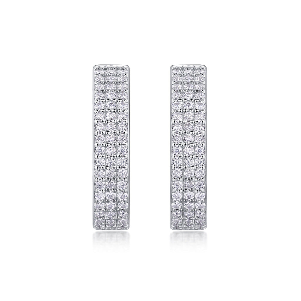 Twinrow Moissanite Huggie Hoop Earrings in Sterling Silver