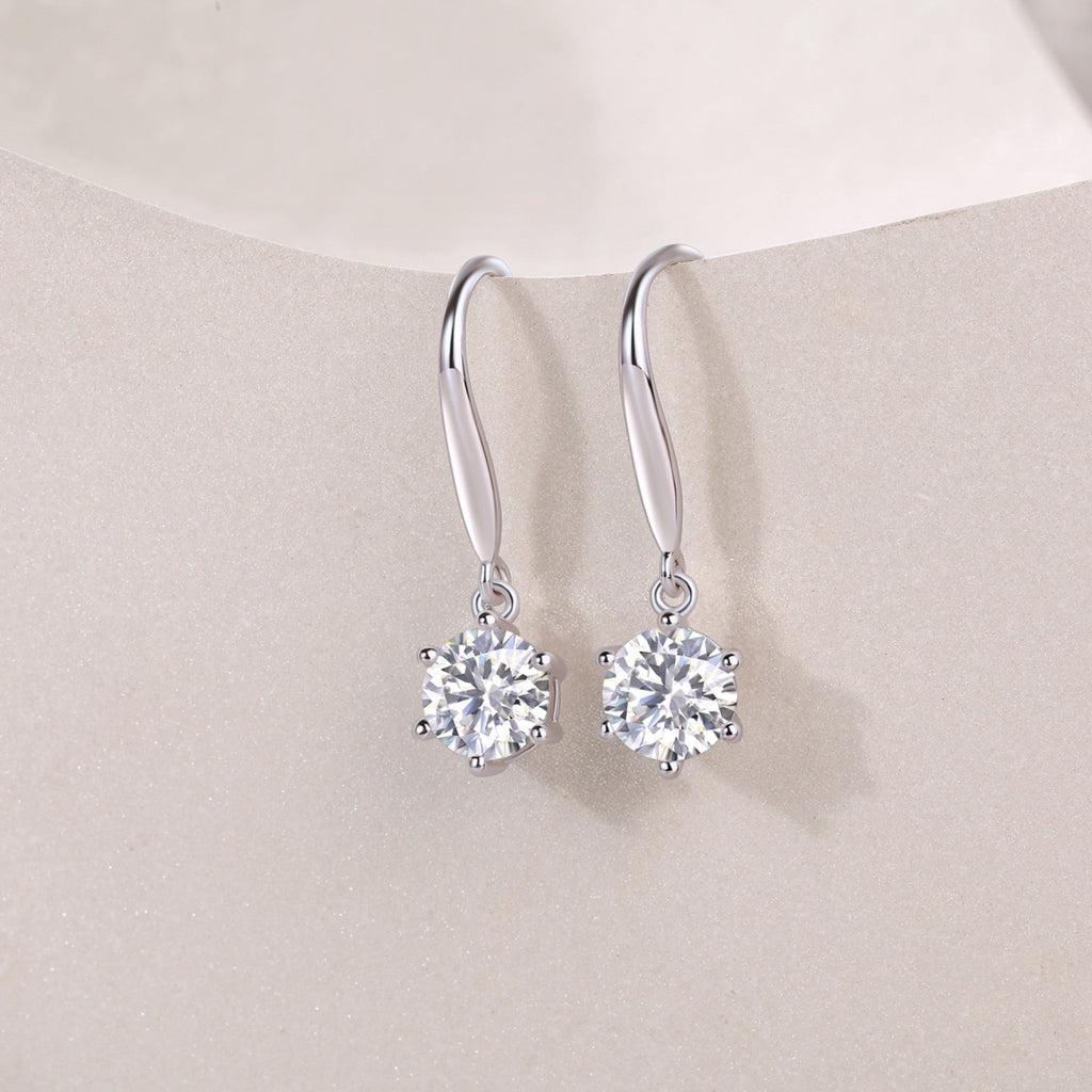 Pendine 1 Carat Moissanite Solitaire Drop Earrings in Sterling Silver