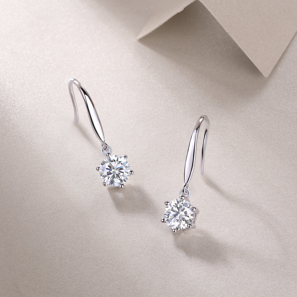 Pendine 1 Carat Moissanite Solitaire Drop Earrings in Sterling Silver
