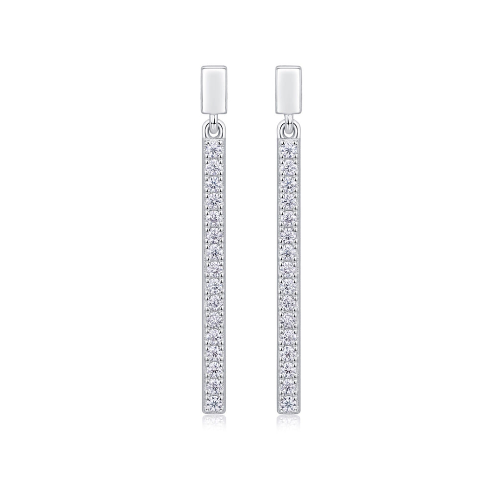 Baton Moissanite Bar Drop Earrings in Sterling Silver