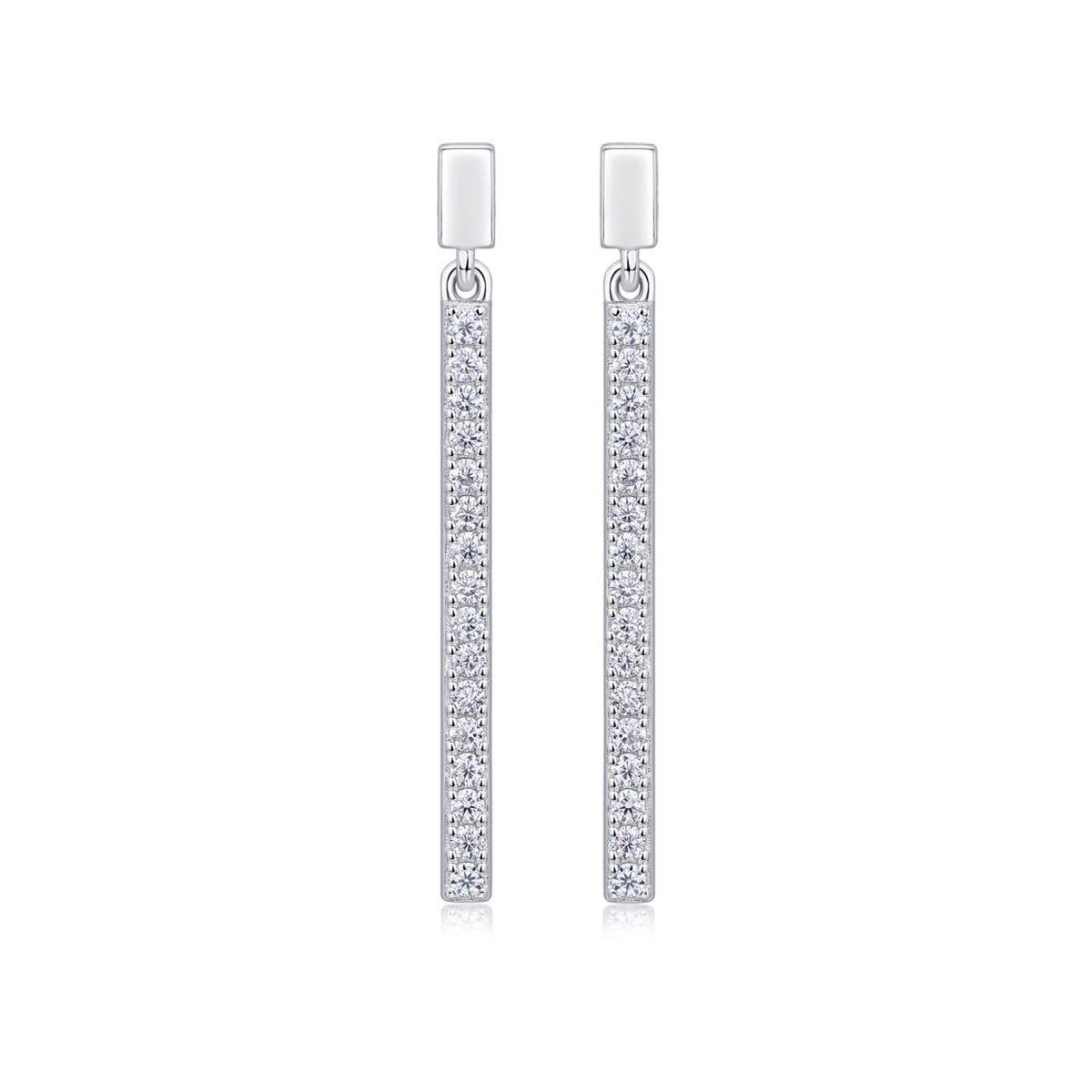 Baton Moissanite Bar Drop Earrings in Sterling Silver