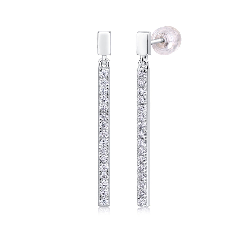 Baton Moissanite Bar Drop Earrings in Sterling Silver