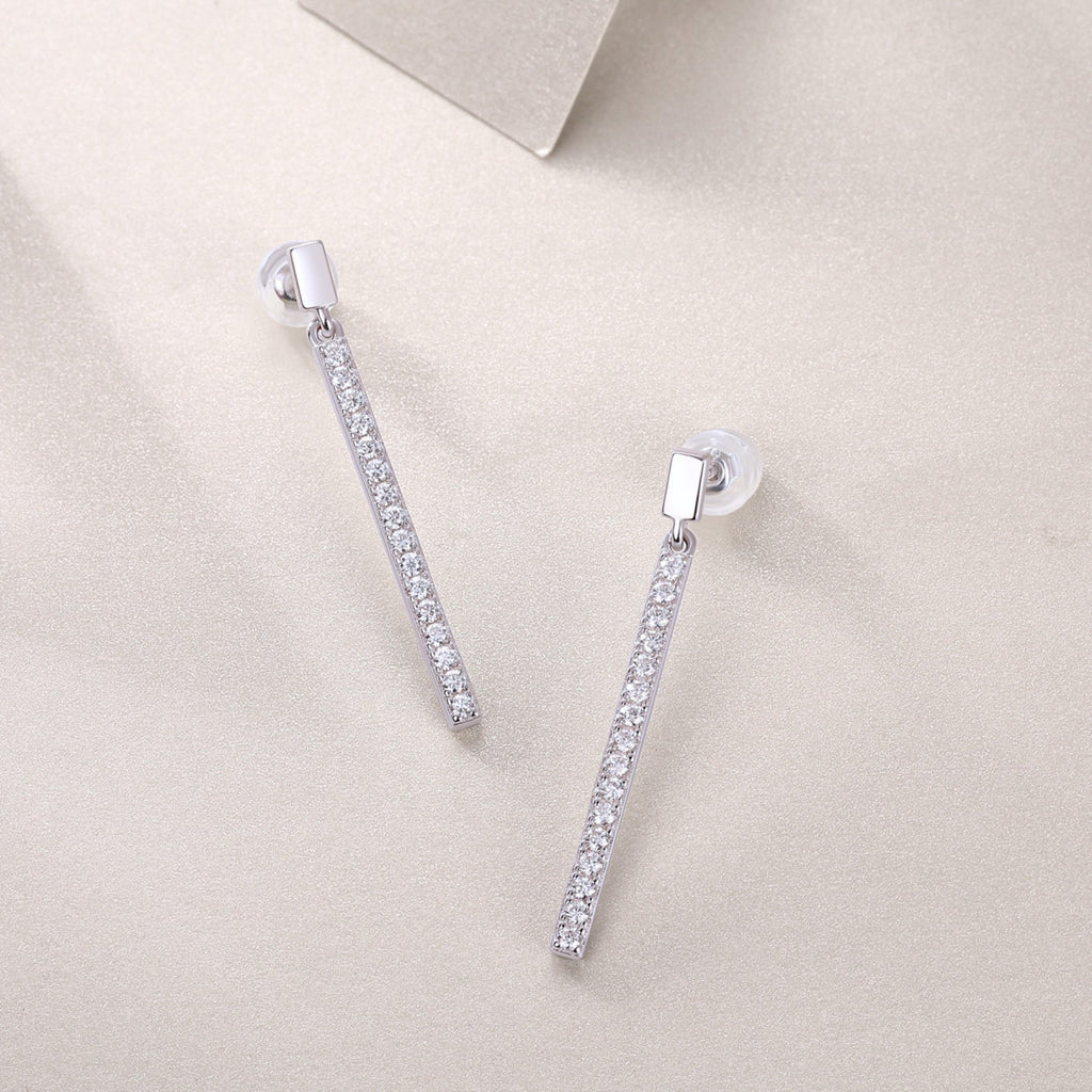 Baton Moissanite Bar Drop Earrings in Sterling Silver