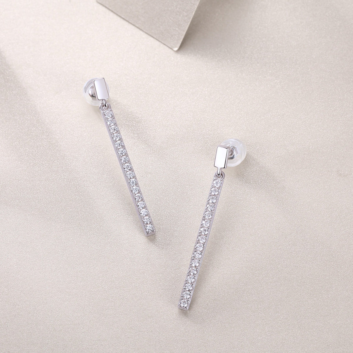 Baton Moissanite Bar Drop Earrings in Sterling Silver