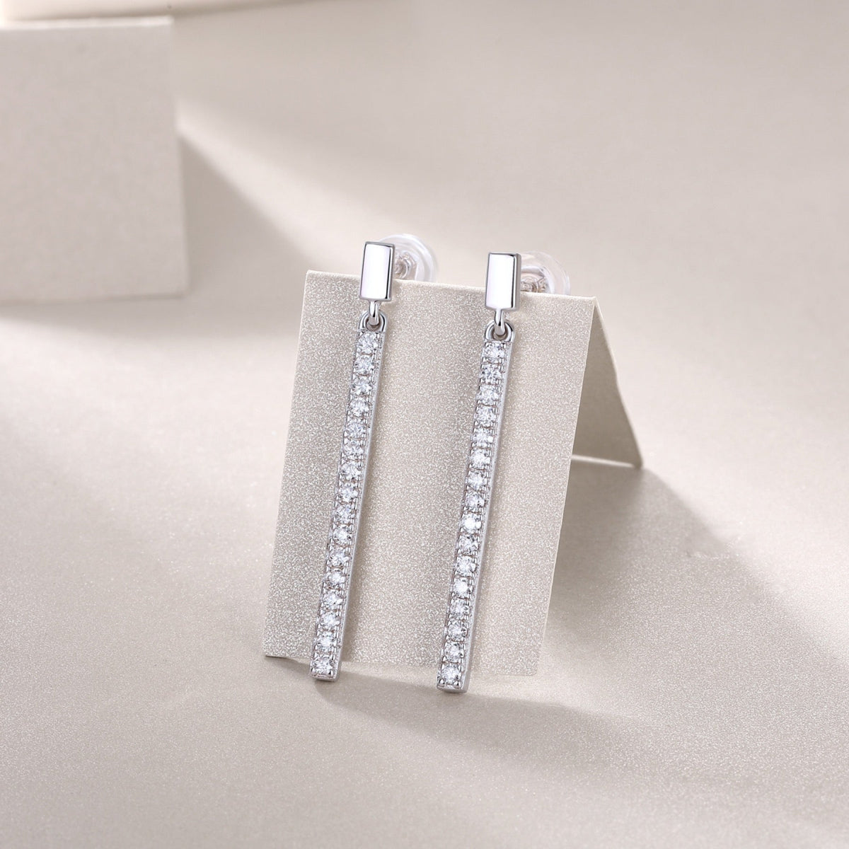 Baton Moissanite Bar Drop Earrings in Sterling Silver