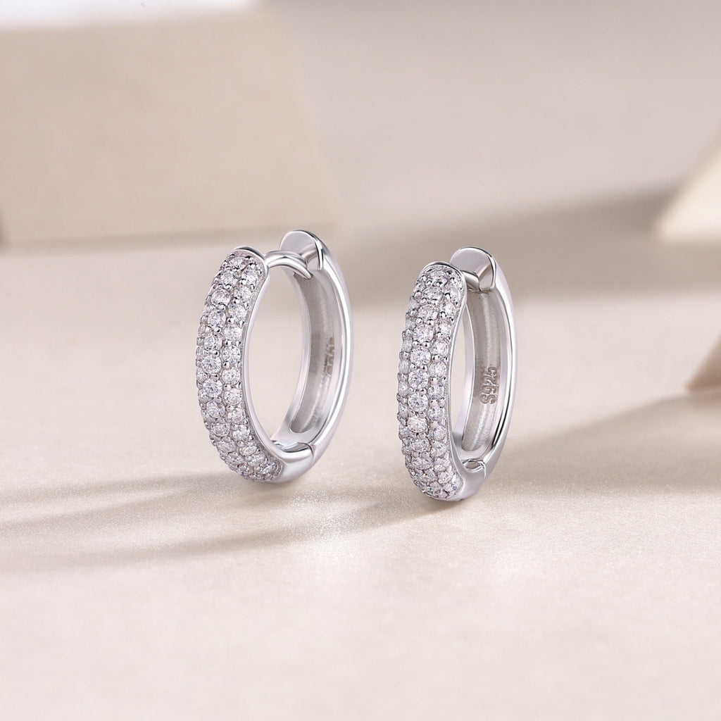 Bold Moissanite Huggie Hoop Earrings in Sterling Silver