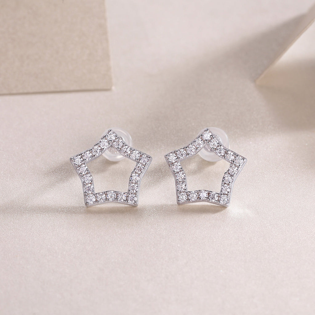 Estella Moissanite Star Stud Earrings in Sterling Silver