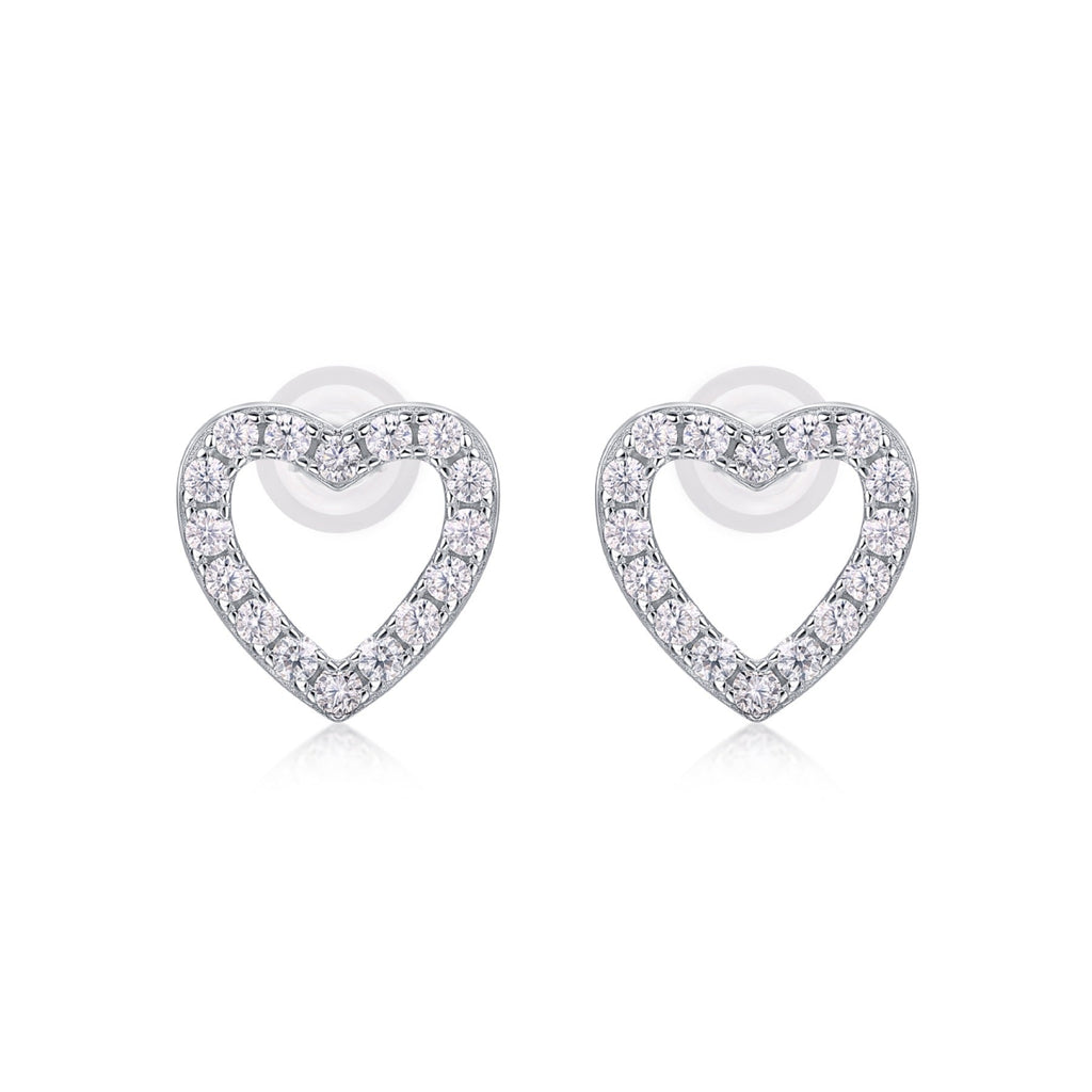 Coeurette Moissanite Heart Stud Earrings in Sterling Silver