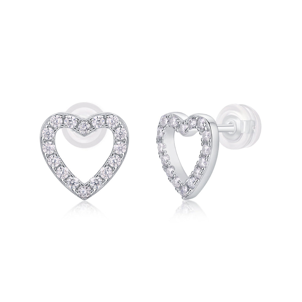 Coeurette Moissanite Heart Stud Earrings in Sterling Silver