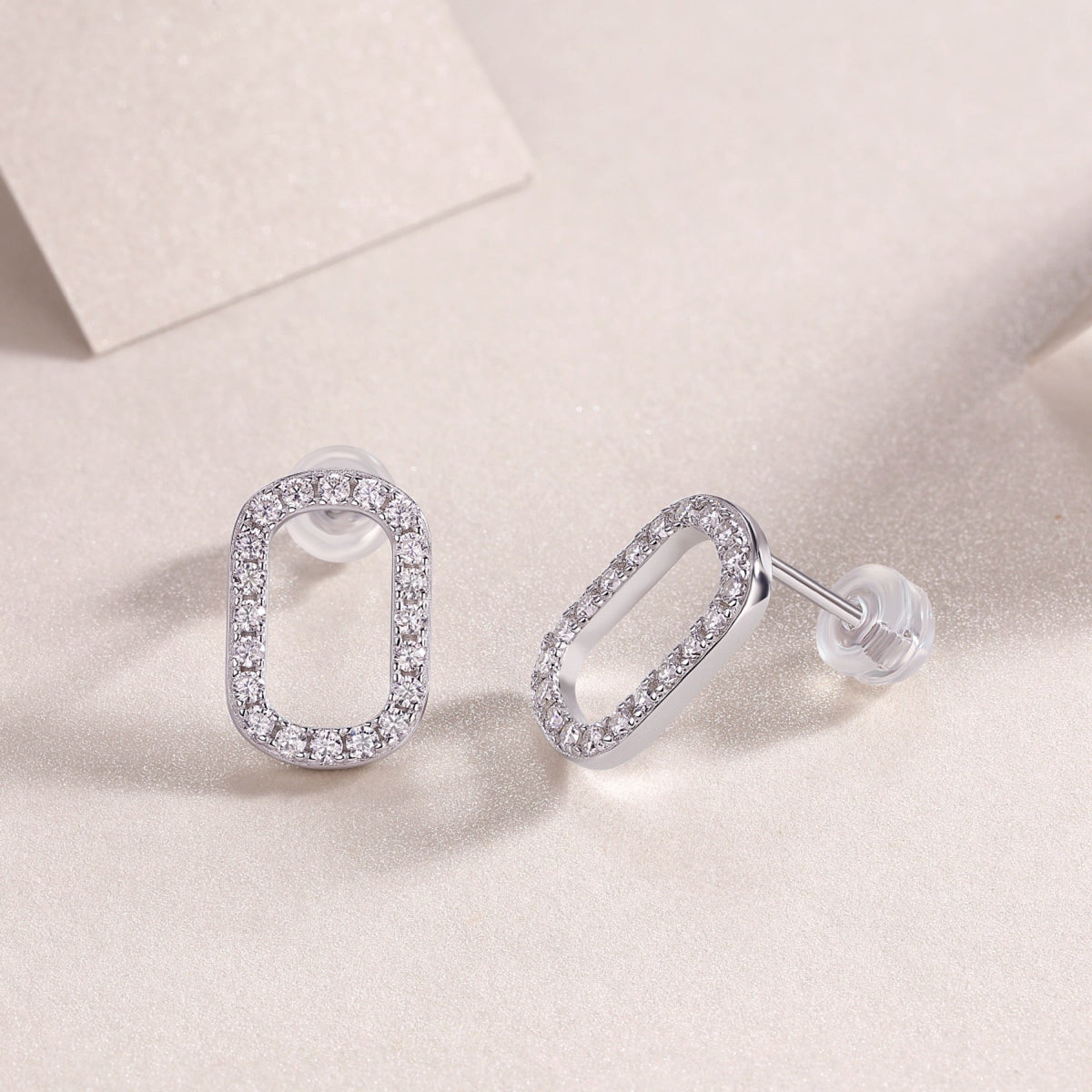 Cameo Moissanite Oval Stud Earrings in Sterling Silver