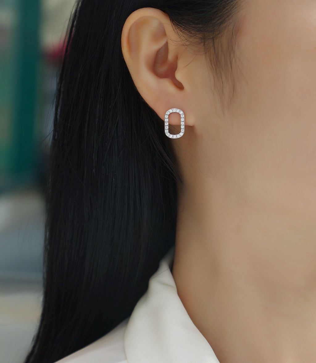 Cameo Moissanite Oval Stud Earrings in Sterling Silver