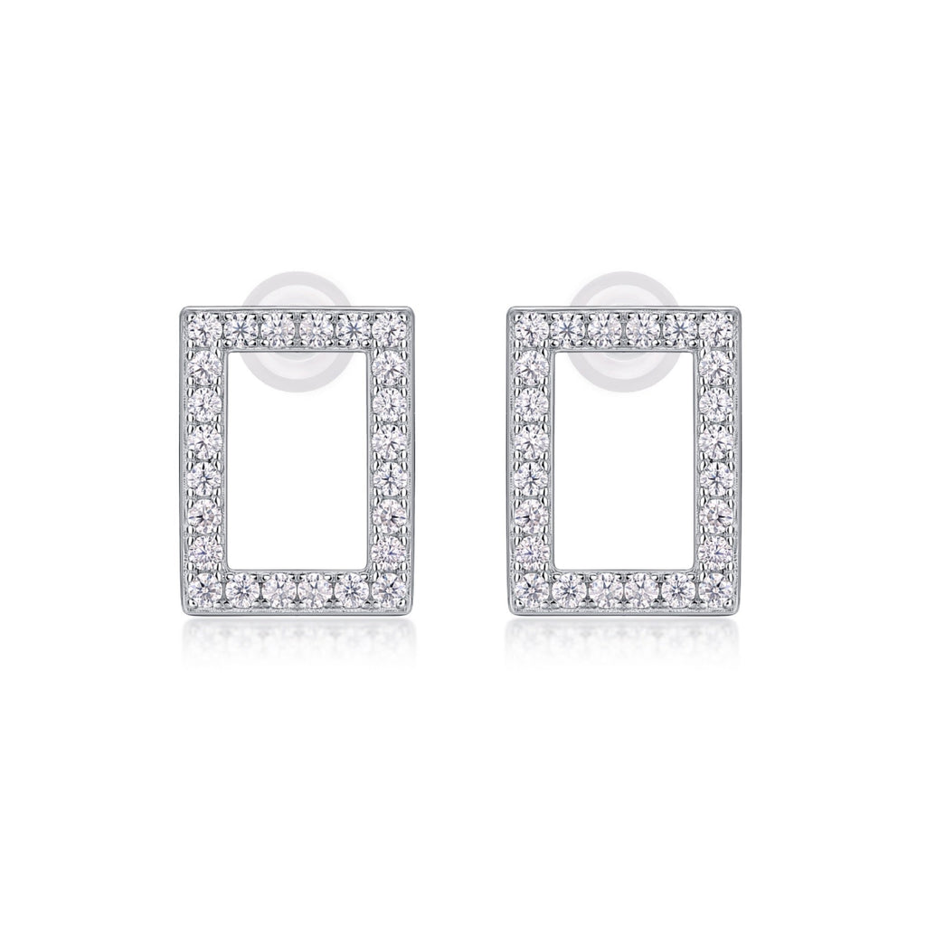 Quadro Moissanite Square Stud Earrings in Sterling Silver
