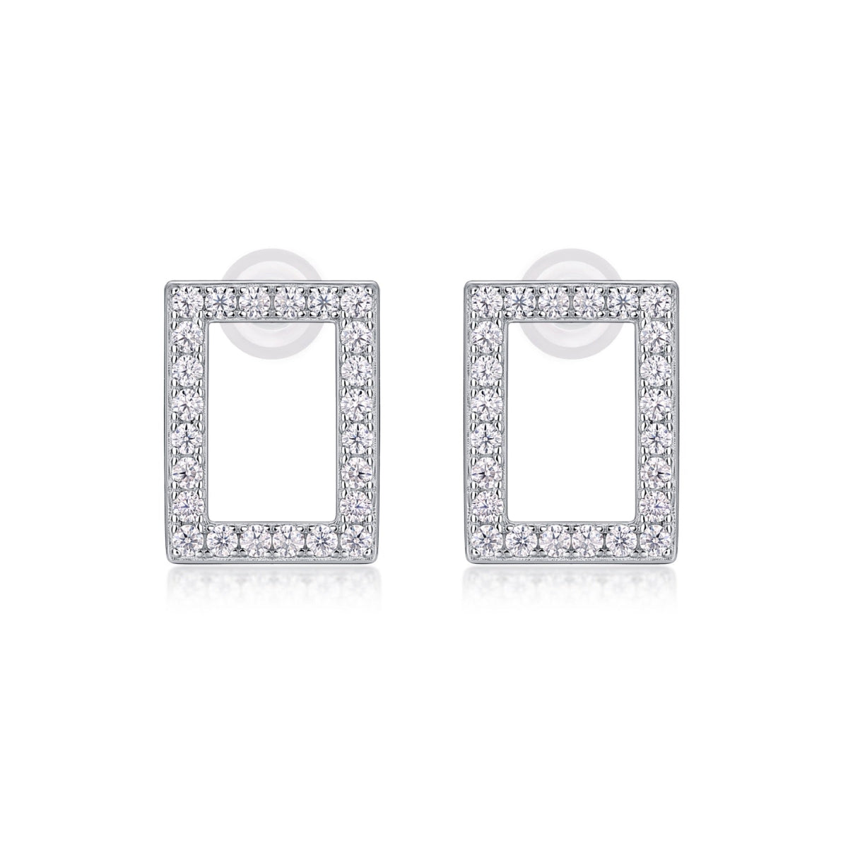 Quadro Moissanite Square Stud Earrings in Sterling Silver