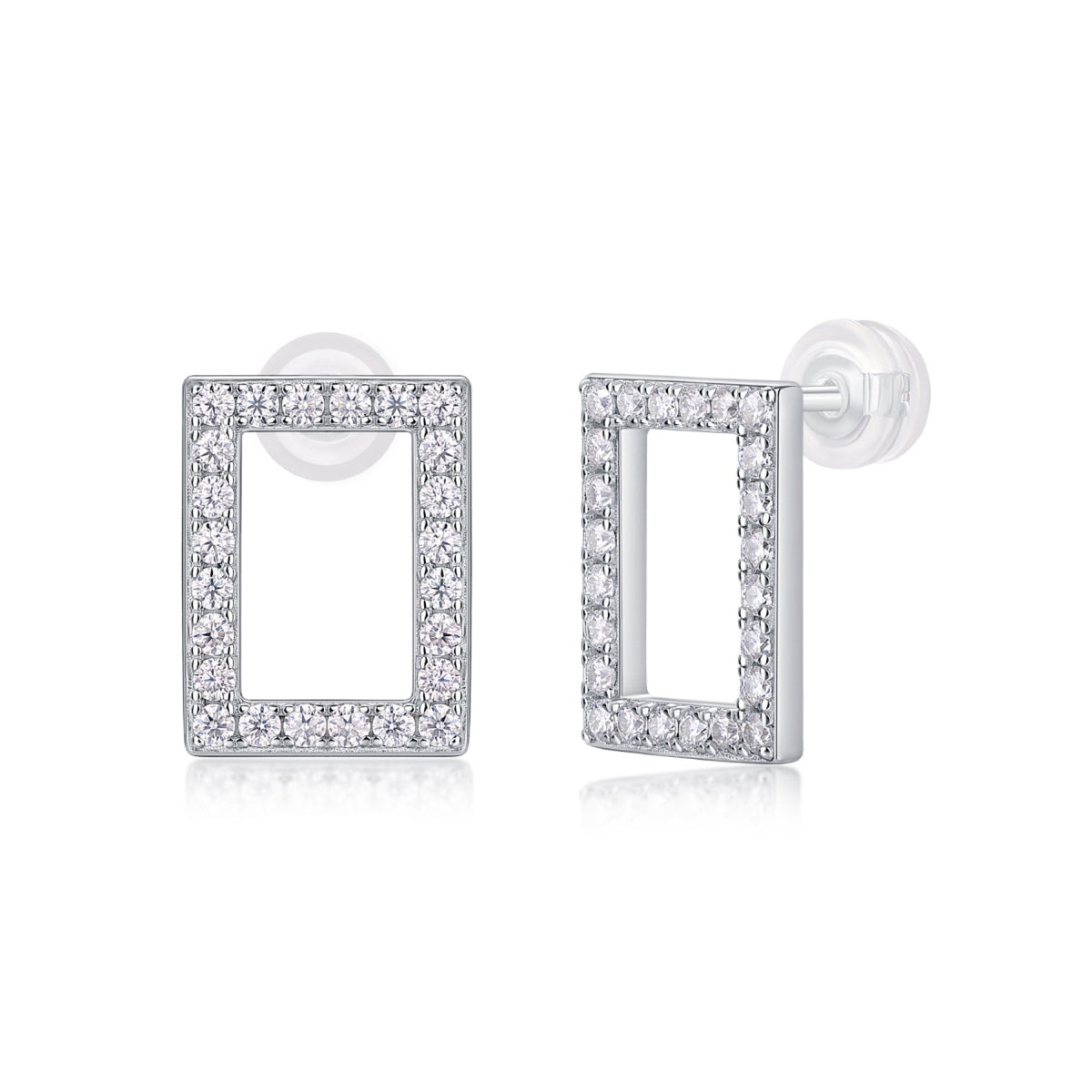 Quadro Moissanite Square Stud Earrings in Sterling Silver