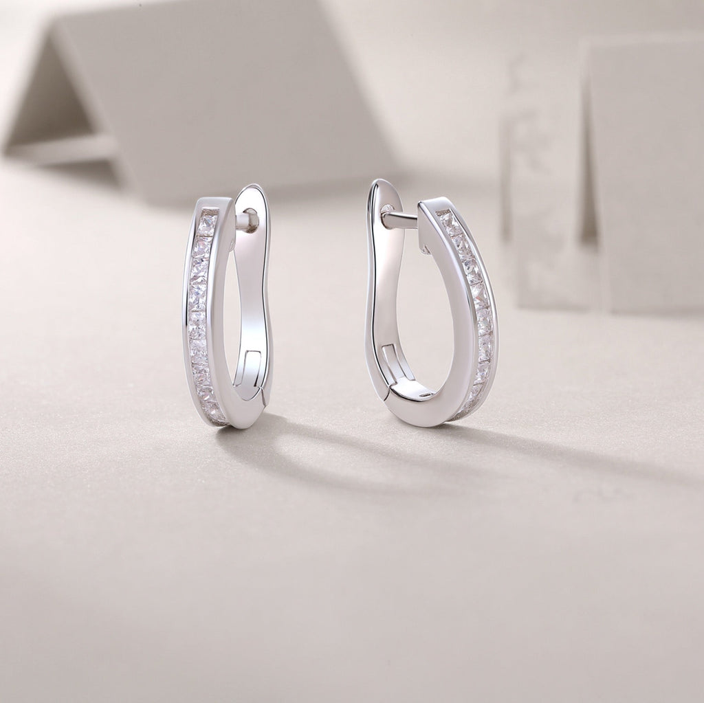 Arch Moissanite Baguette Huggie Hoop Earrings in Sterling Silver