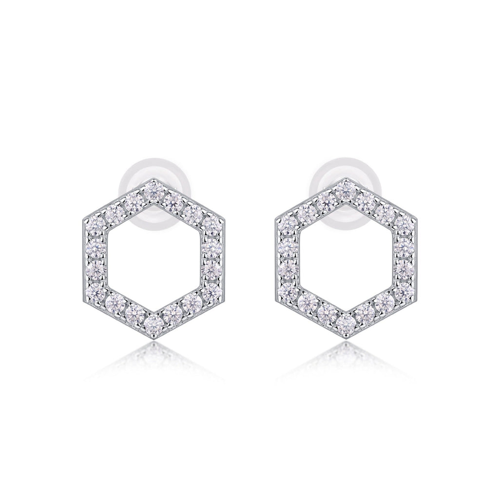 Hexa Moissanite Hexagon Stud Earrings in Sterling Silver