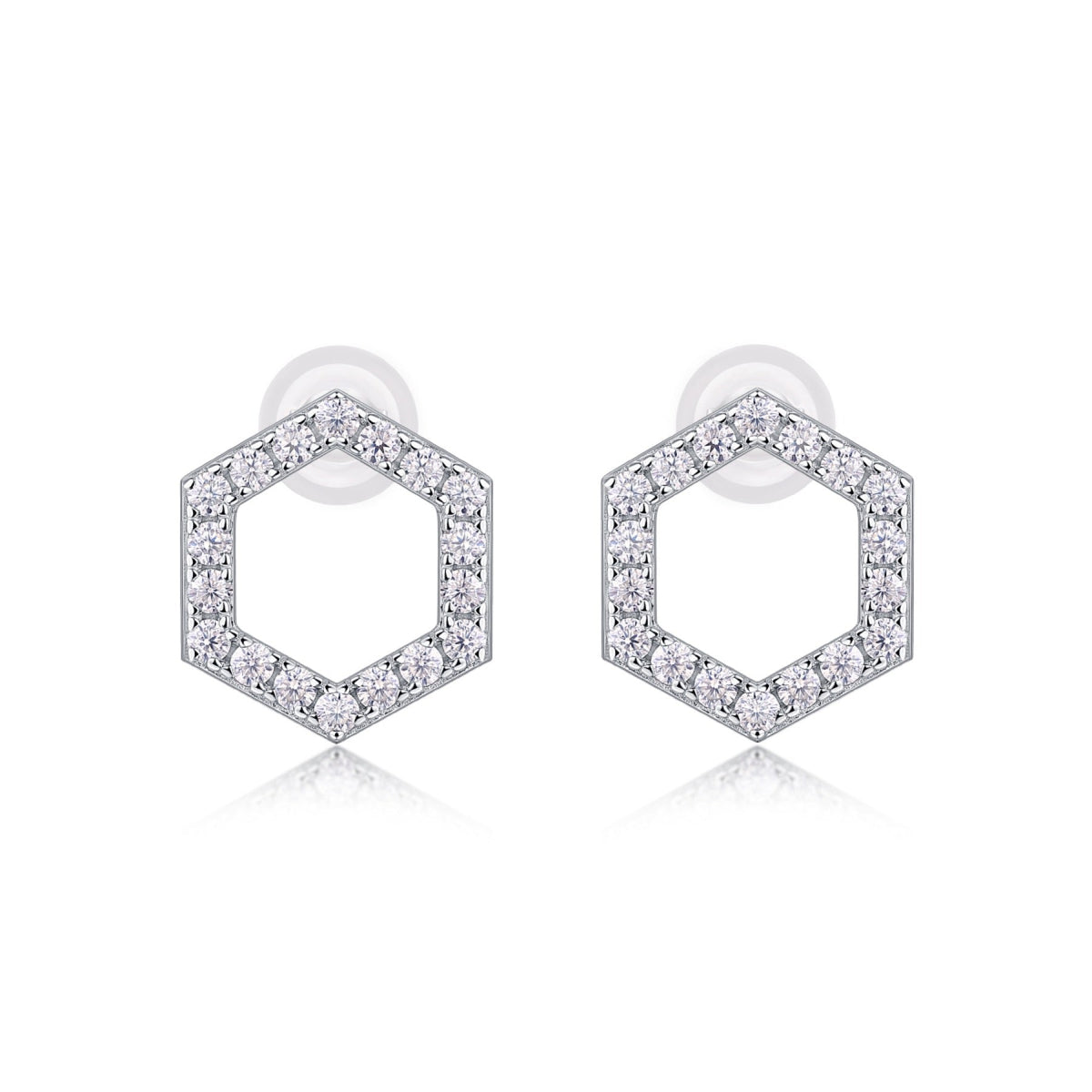 Hexa Moissanite Hexagon Stud Earrings in Sterling Silver