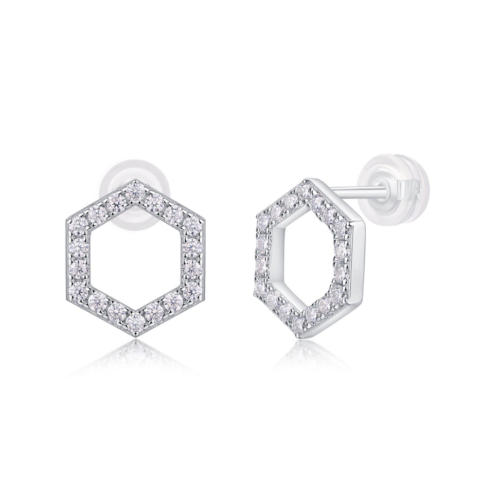 Hexa Moissanite Hexagon Stud Earrings in Sterling Silver