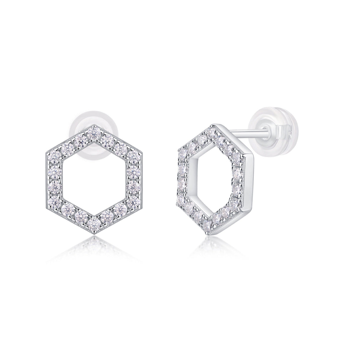 Hexa Moissanite Hexagon Stud Earrings in Sterling Silver