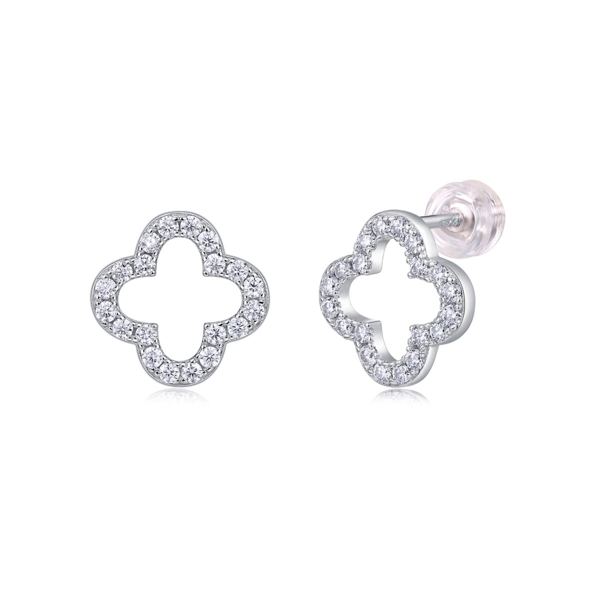 Verdi Moissanite Clover Stud Earrings in Sterling Silver