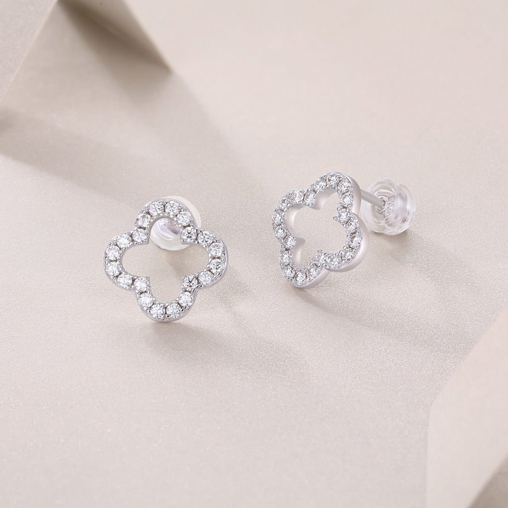 Verdi Moissanite Clover Stud Earrings in Sterling Silver