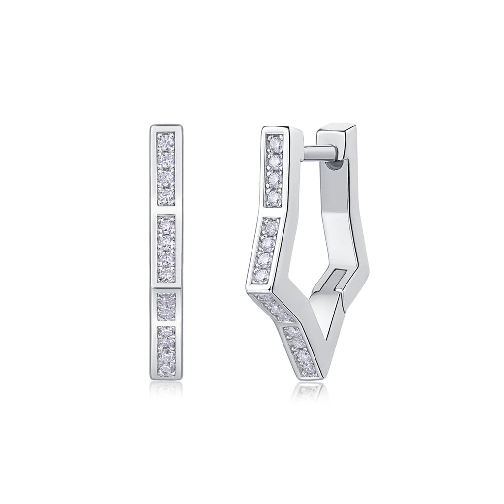 Vertex Moissanite Huggie Hoop Earrings in Sterling Silver