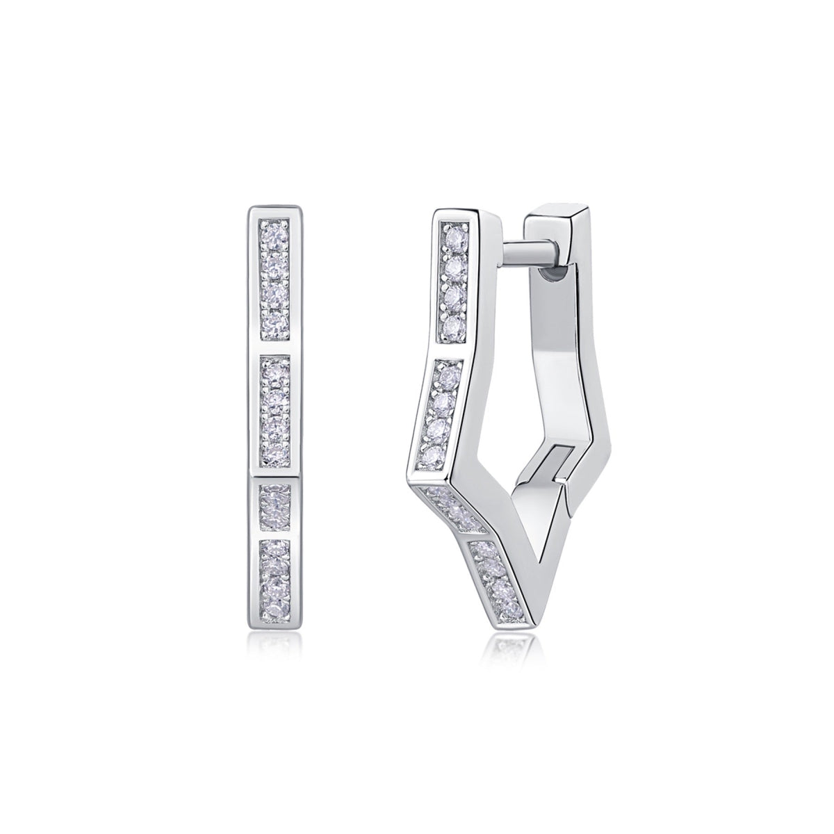 Vertex Moissanite Huggie Hoop Earrings in Sterling Silver