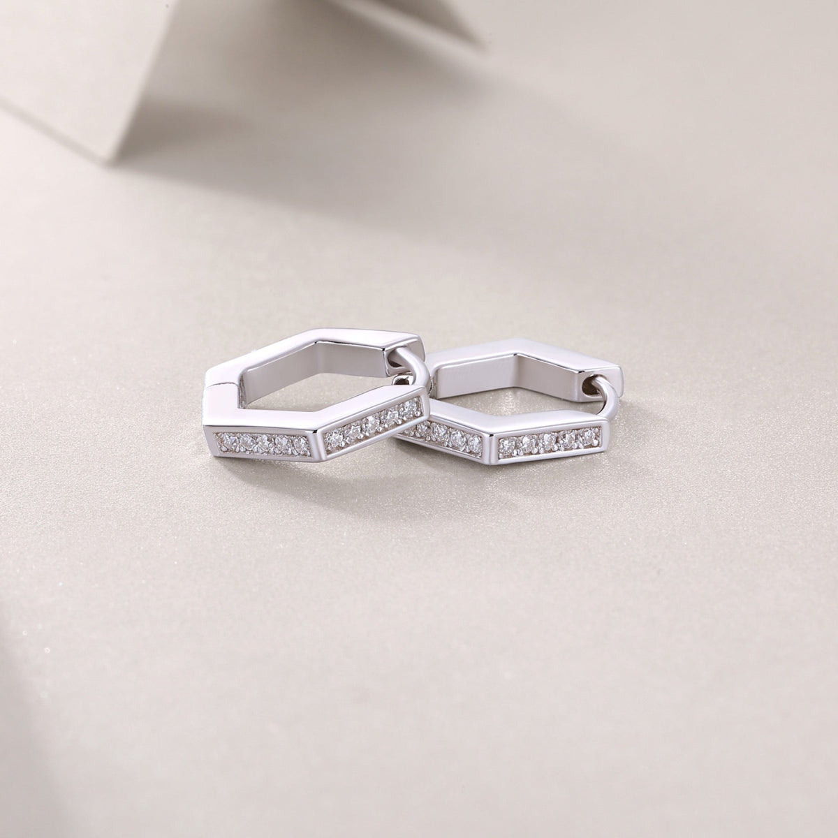 Comb Moissanite Hexagon Huggie Hoop Earrings in Sterling Silver