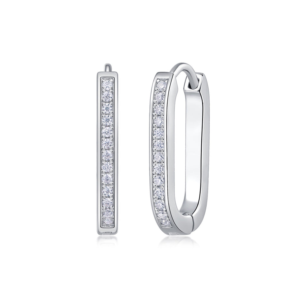 Oblong Moissanite Huggie Hoop Earrings in Sterling Silver