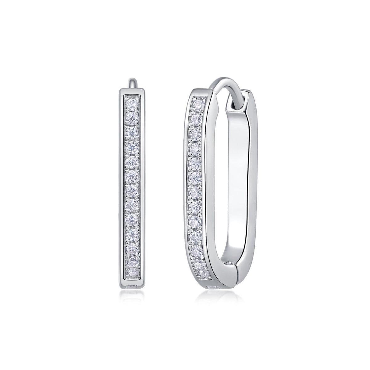 Oblong Moissanite Huggie Hoop Earrings in Sterling Silver