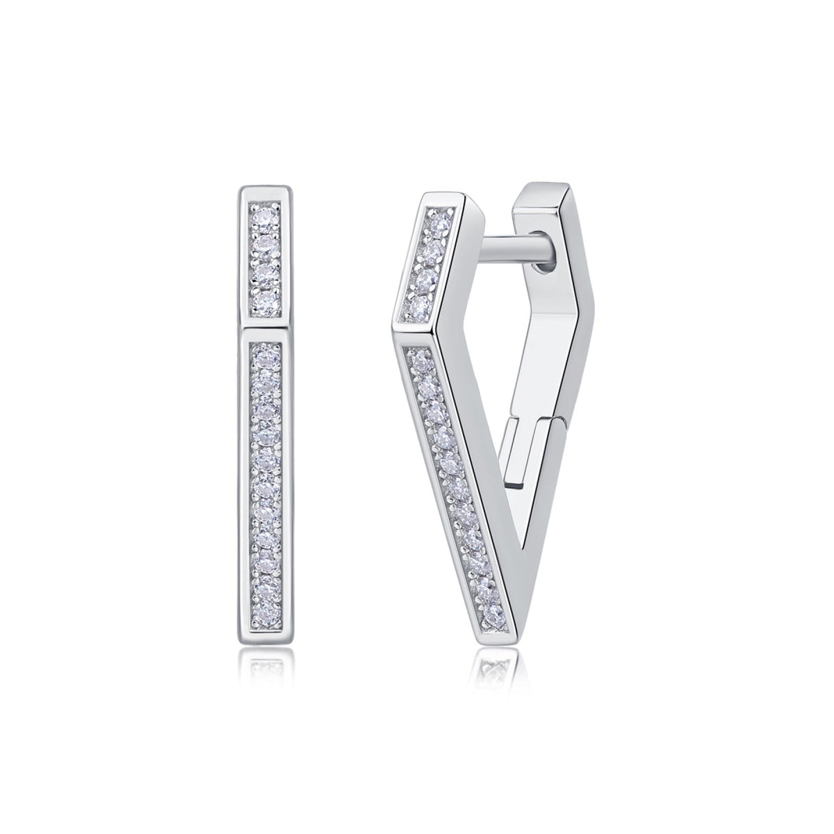Chevron Moissanite Huggie Hoop Earrings in Sterling Silver