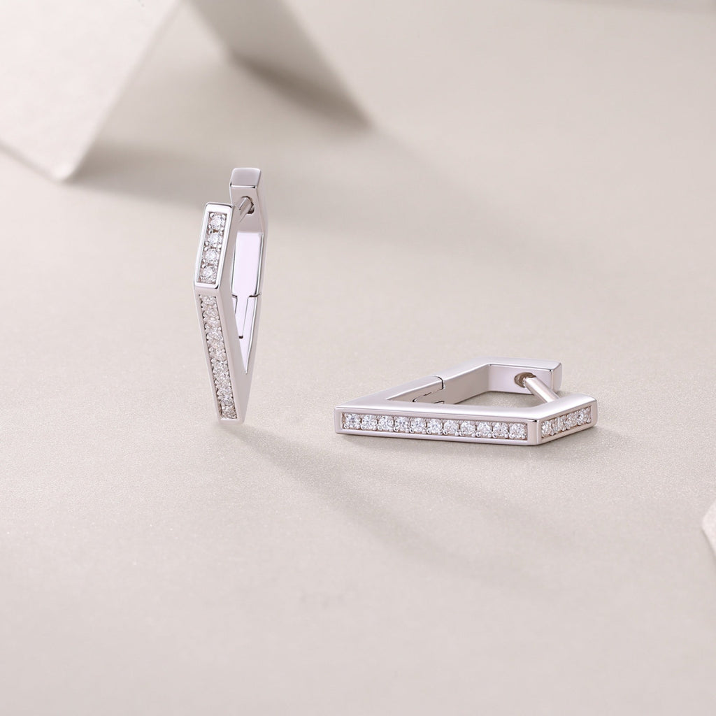 Chevron Moissanite Huggie Hoop Earrings in Sterling Silver