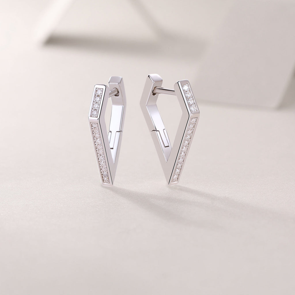 Chevron Moissanite Huggie Hoop Earrings in Sterling Silver
