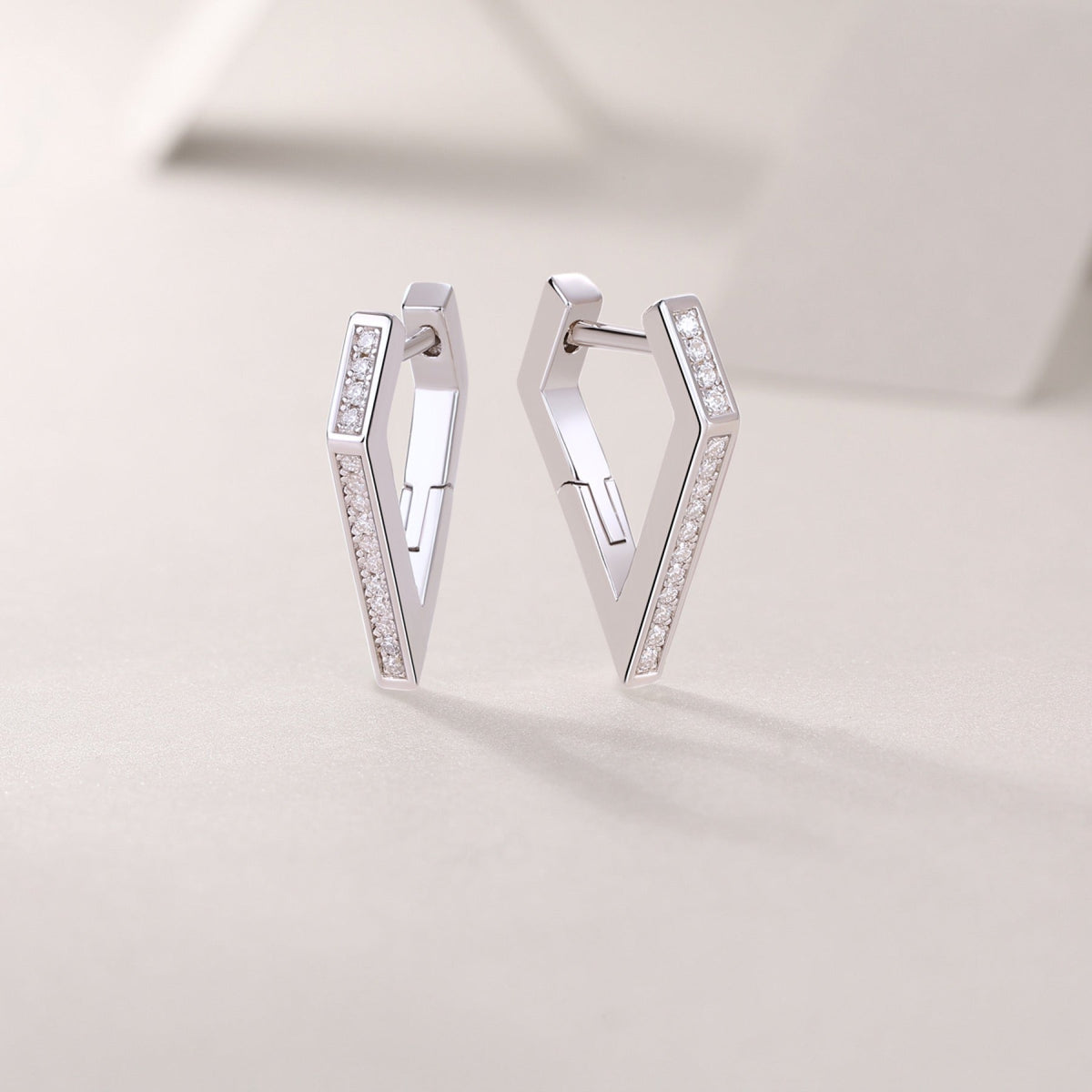 Chevron Moissanite Huggie Hoop Earrings in Sterling Silver