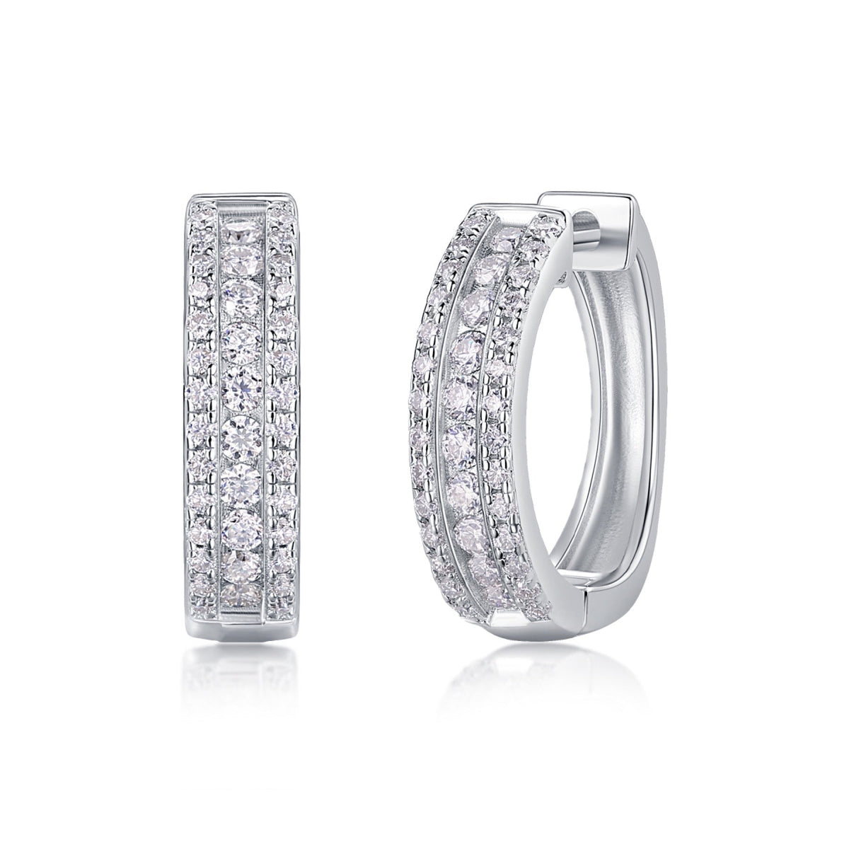 Twill Moissanite Huggie Hoop Earrings in Sterling Silver