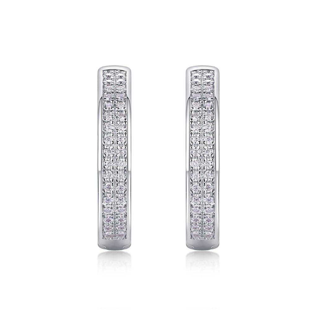 Banded Moissanite Huggie Hoop Earrings in Sterling Silver