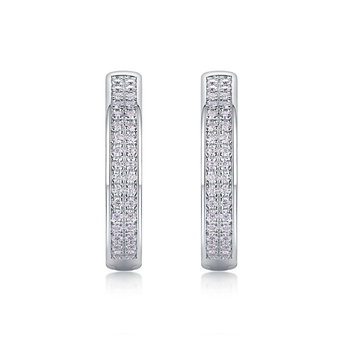 Banded Moissanite Huggie Hoop Earrings in Sterling Silver