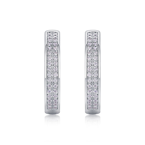 Banded Moissanite Huggie Hoop Earrings in Sterling Silver