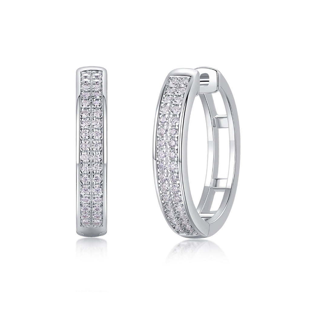 Banded Moissanite Huggie Hoop Earrings in Sterling Silver