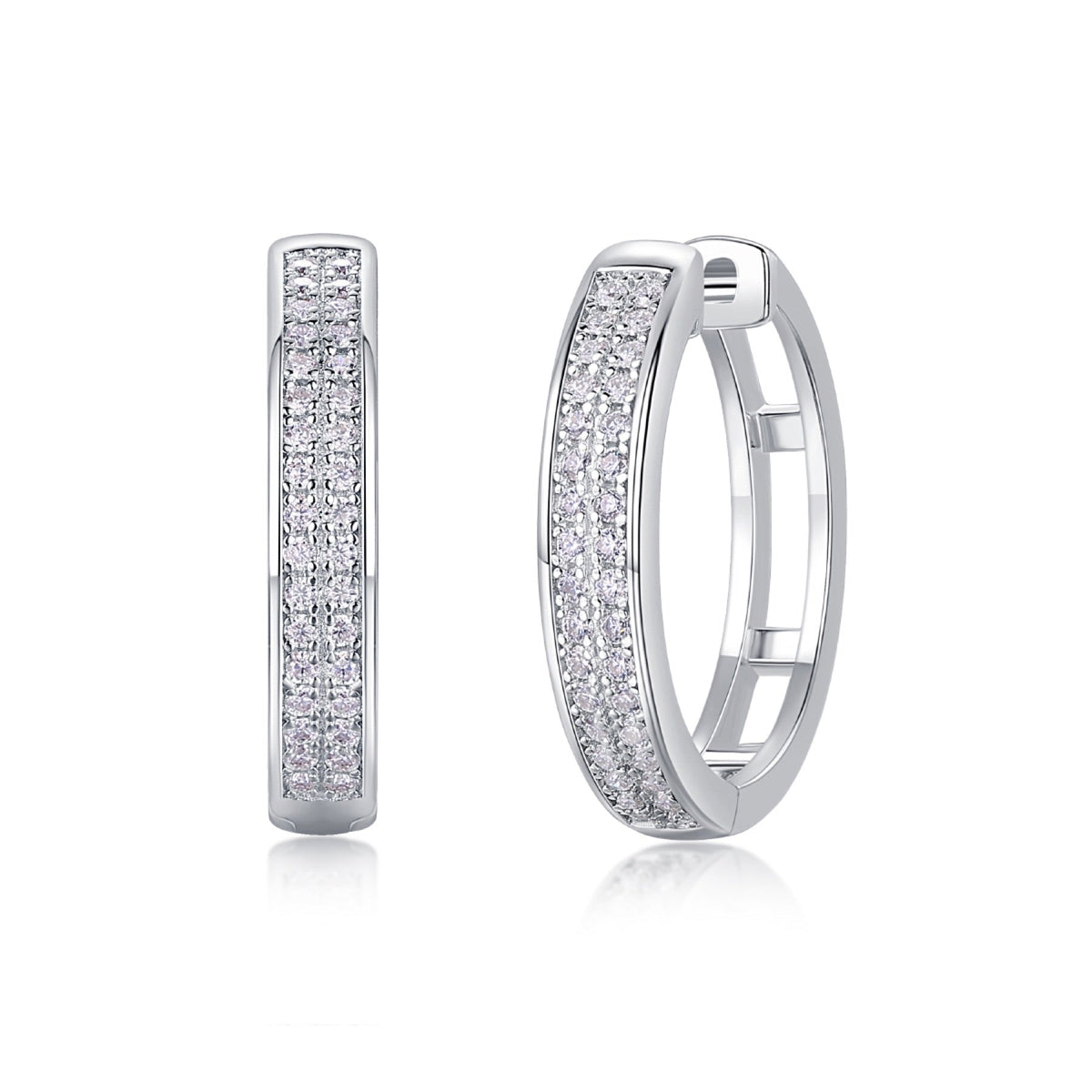 Banded Moissanite Huggie Hoop Earrings in Sterling Silver