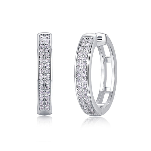 Banded Moissanite Huggie Hoop Earrings in Sterling Silver