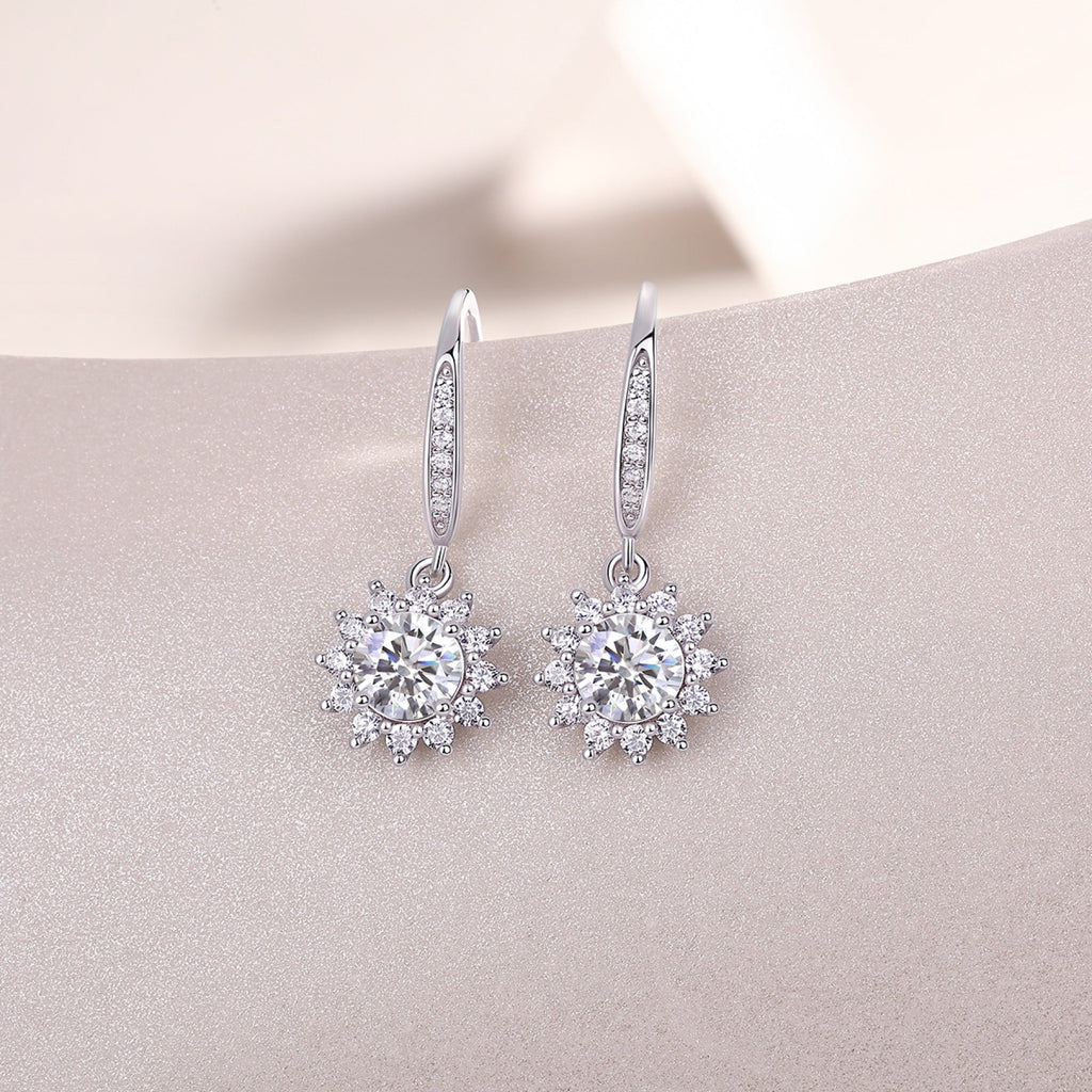Helia 0.5 Carat Moissanite Starburst Drop Earrings in Sterling Silver