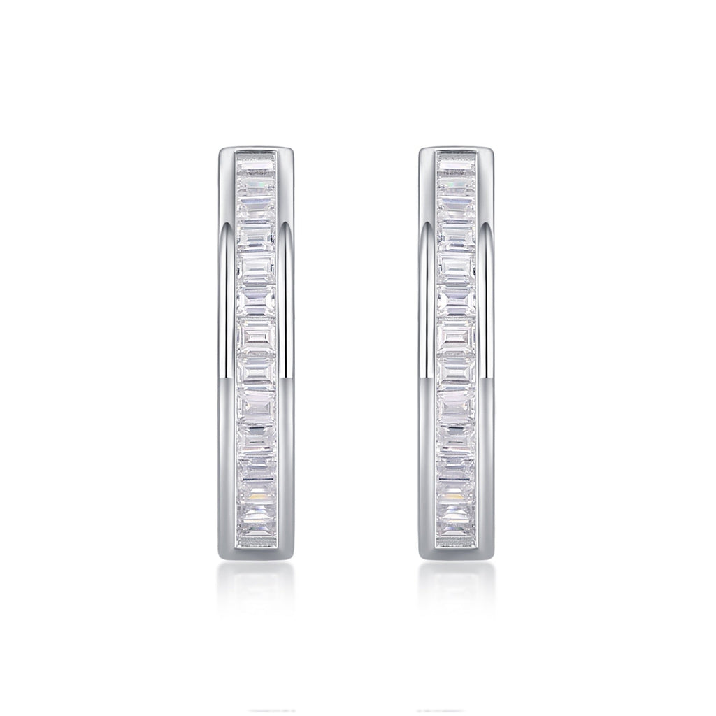 Deco Moissanite Baguette Hoop Earrings in Sterling Silver