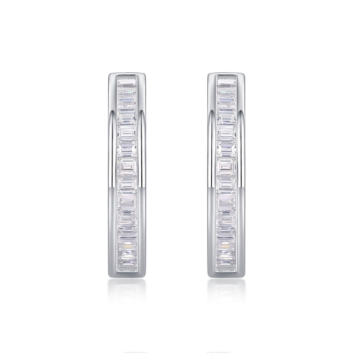 Deco Moissanite Baguette Hoop Earrings in Sterling Silver