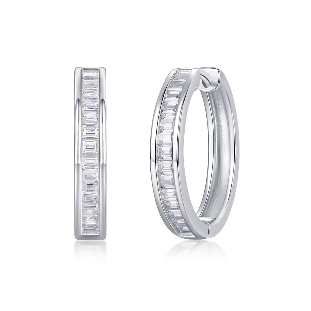Deco Moissanite Baguette Hoop Earrings in Sterling Silver