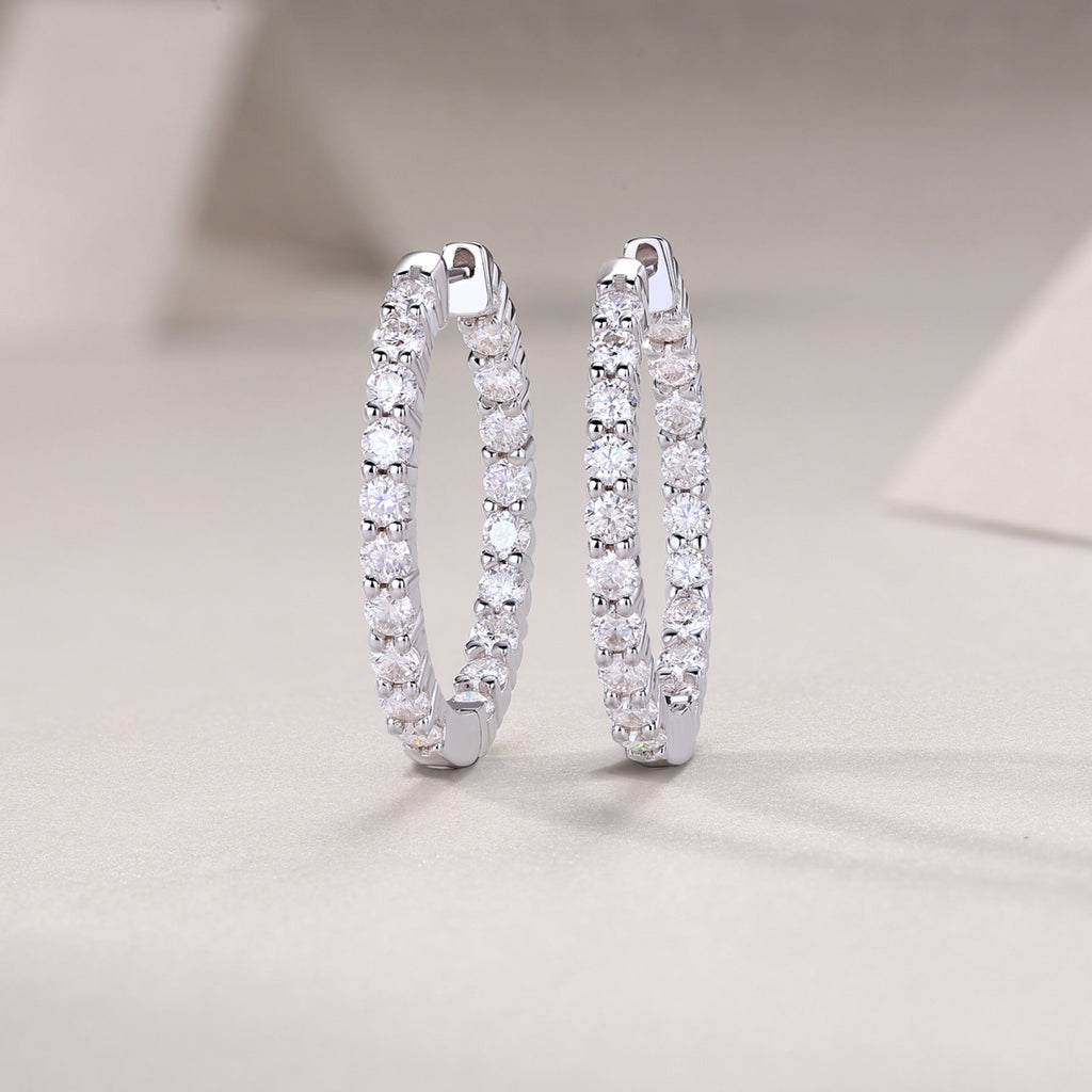 Ligne Moissanite Baguette Hoop Earrings in Sterling Silver