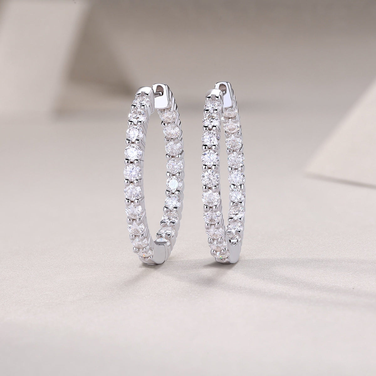 Ligne Moissanite Baguette Hoop Earrings in Sterling Silver