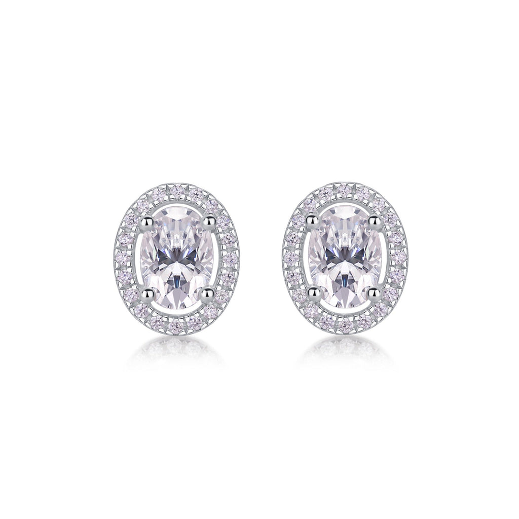 Ovation Moissanite Oval Halo Stud Earrings in Sterling Silver